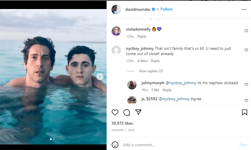 Some abusive comments in David Muir's Instagram post create gay rumors. 